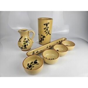 Set of 7 World Market Pottery Kitchenware Made In Italy Yellow Blue Green Floral